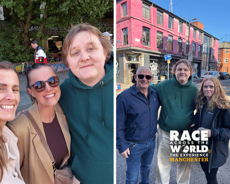 Race Across The World Experience Manchester team posing with Lewis Capaldi