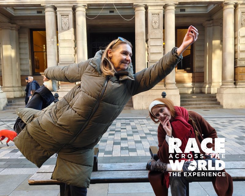 race across the world team in London posing heroically